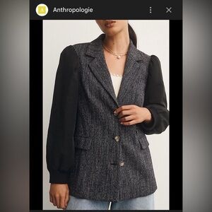 NWT Anthropologie Maeve Mixed Media Tweed Women's Black and Gray Jacket